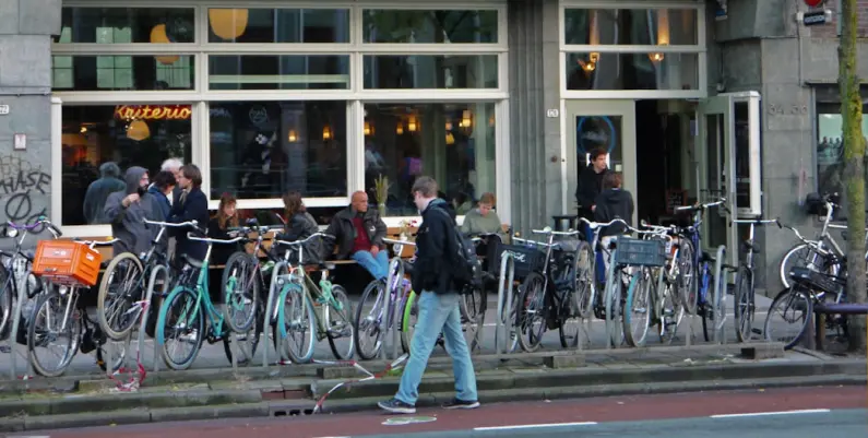 bicycles in front of a cafe
